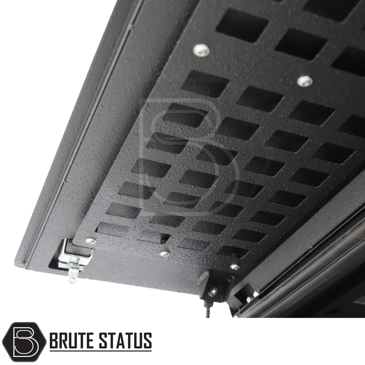 Heavy-duty AQM T80 steel rear canopy with Line-X coating and T40 roof rack for 2015+ Toyota Hilux double cab pickup truck– weatherproof, secure, and ready for work or adventure