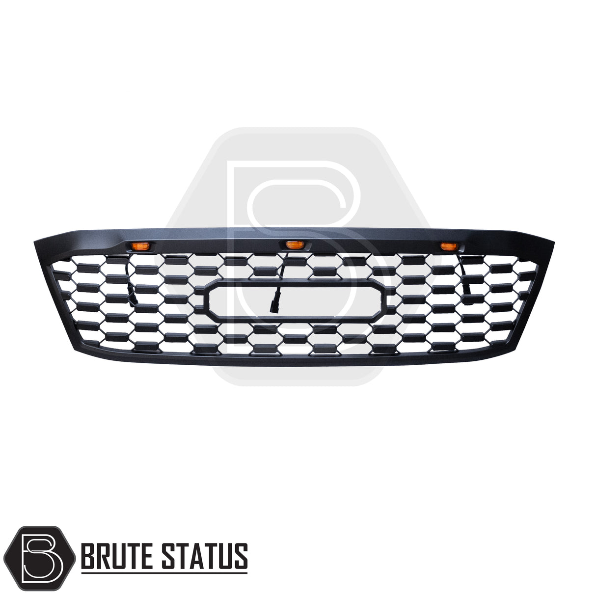 Matte black aftermarket grille with three bright amber LED lights, designed for Toyota Hilux 2005–2011 (MK6). Made from durable ABS plastic with a smooth black finish, it fits using existing mounting points with no drilling require