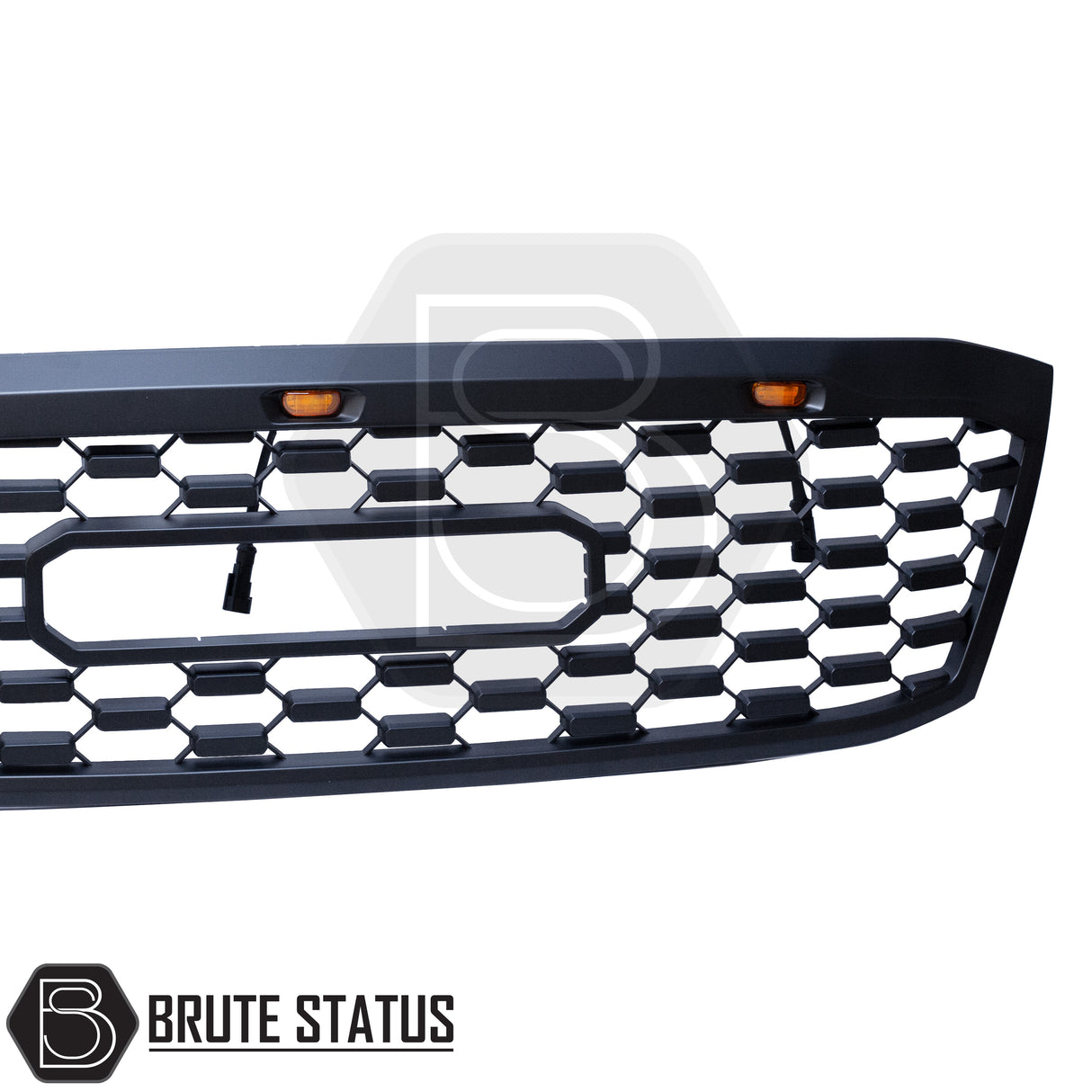 Matte black aftermarket grille with three bright amber LED lights, designed for Toyota Hilux 2005–2011 (MK6). Made from durable ABS plastic with a smooth black finish, it fits using existing mounting points with no drilling require