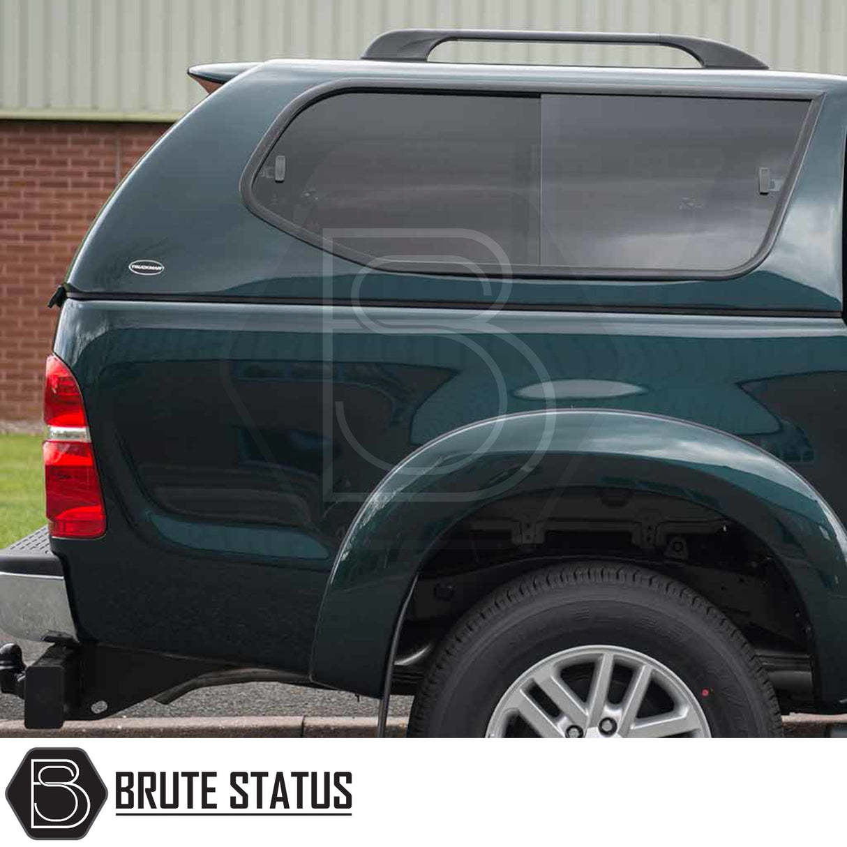 Toyota Hilux 2005-2016 MK6, MK7 Truckman GLS Hardtop Canopy with tinted windows and hitch receiver, showcasing luxury and security in aftermarket truck accessories by Brute Status.