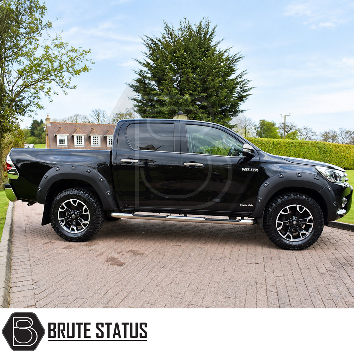 Wide wheel arch extensions for Toyota Hilux 2018-2020 Double Cab with black ABS fender flares riveted styling and 65-70mm additional width