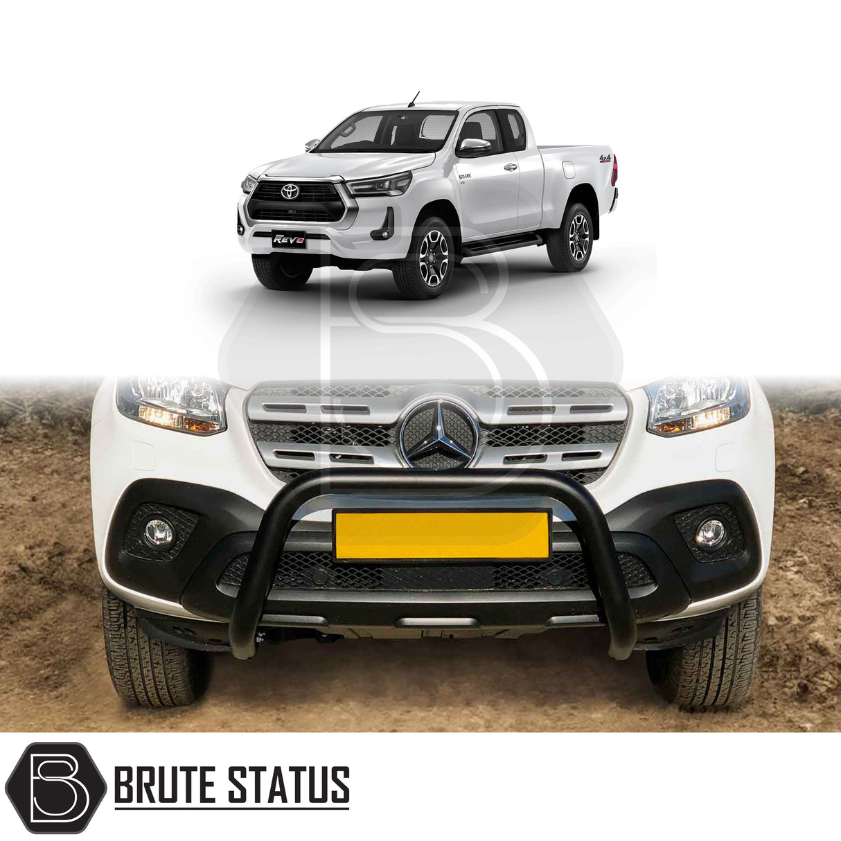 black bull/nudge bar for the toyota hilux 2021+ pickup truck, showcasing its rugged design and protective build