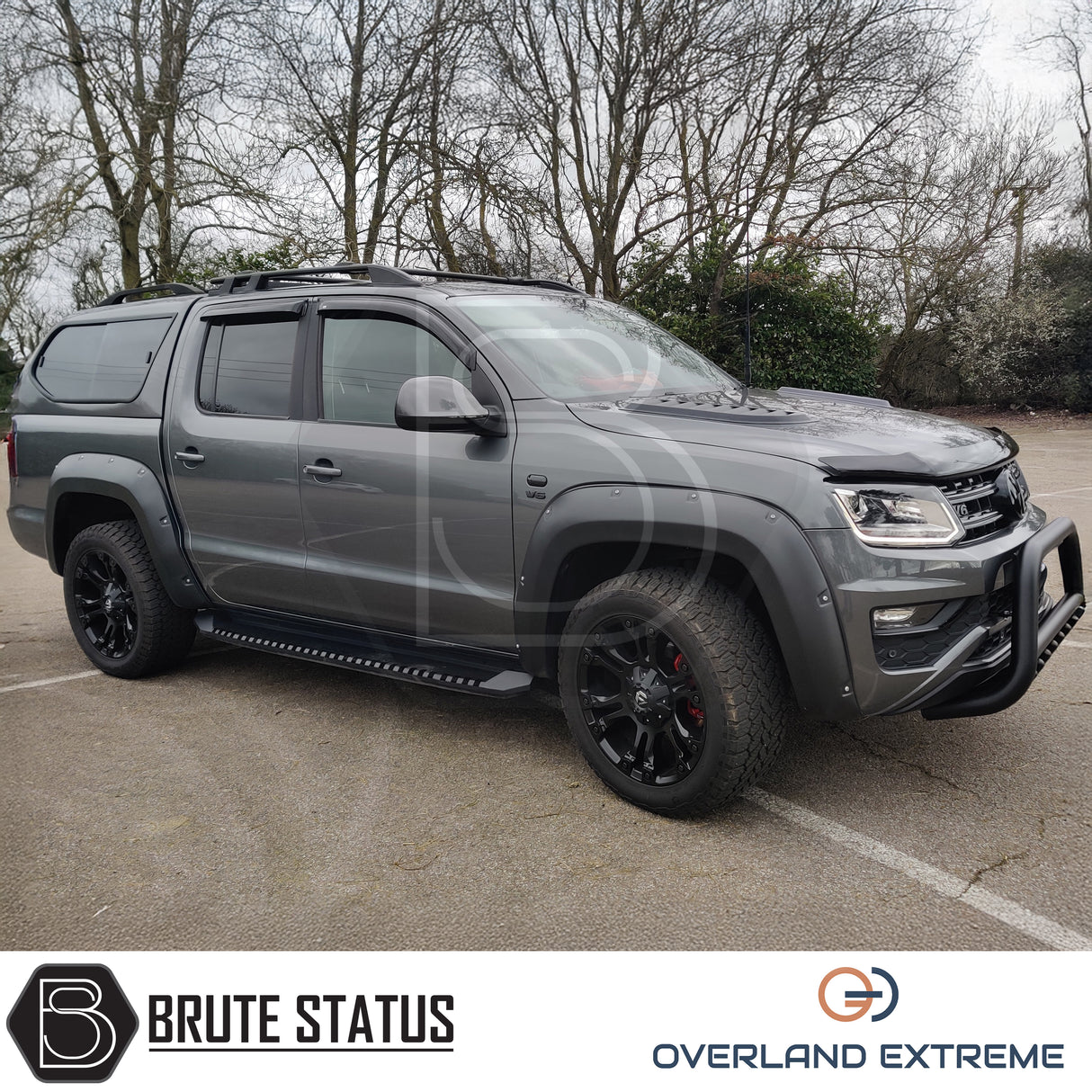 VW Amarok 2010-2017 premium wide arch conversion kit, matte black wheel arch flares designed for Double Cab pickup trucks.