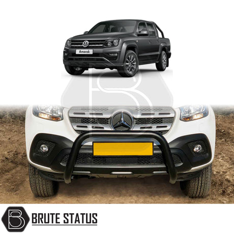 black bull/nudge bar for the vw amarok 2017-2022 pickup truck, showcasing its rugged design and protective build
