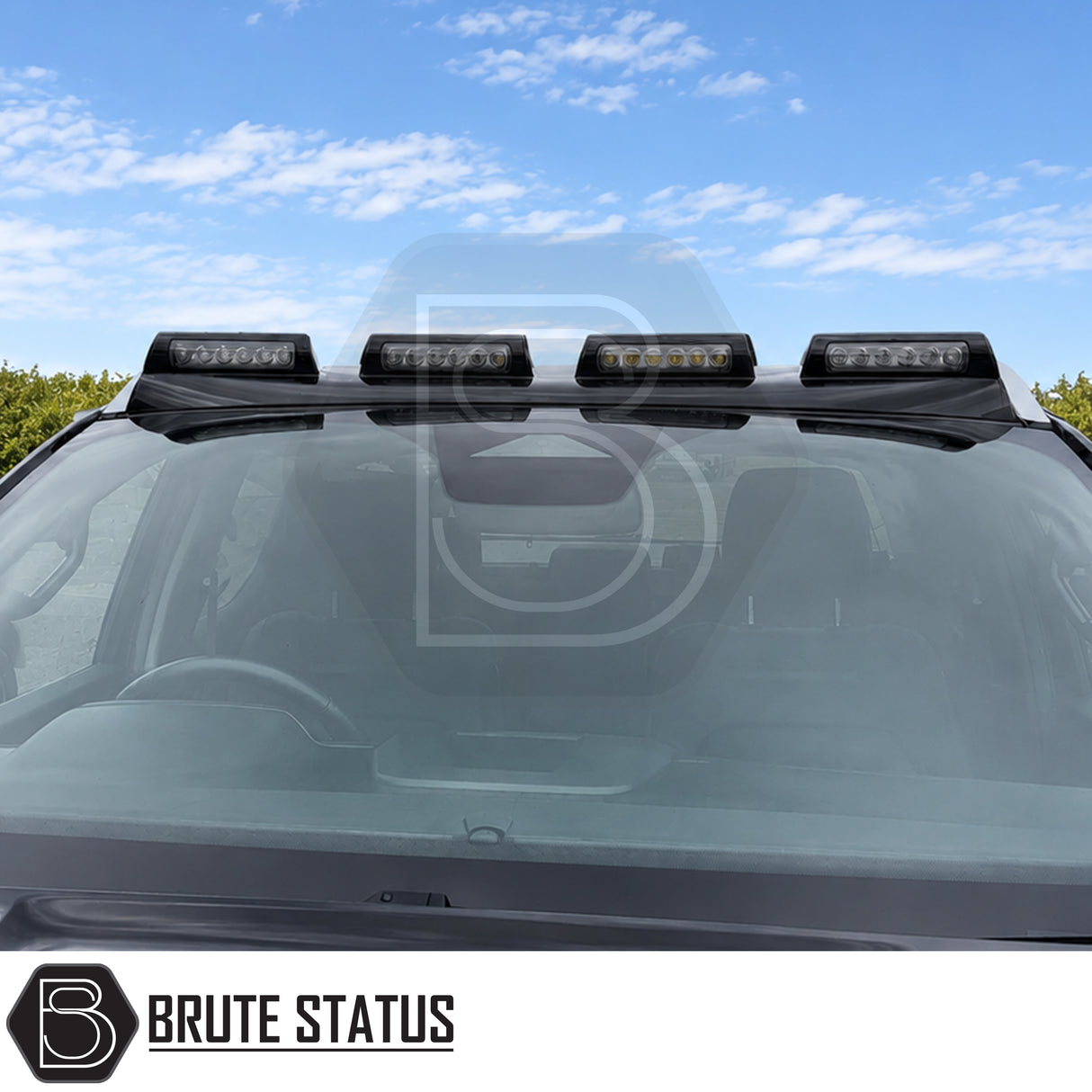 Front top of cab fitted LED roof spoiler mounted to Volkswagen Amarok 2023+ pickup truck offroad 4x4 vehicle. Suitable for overlanding set ups.