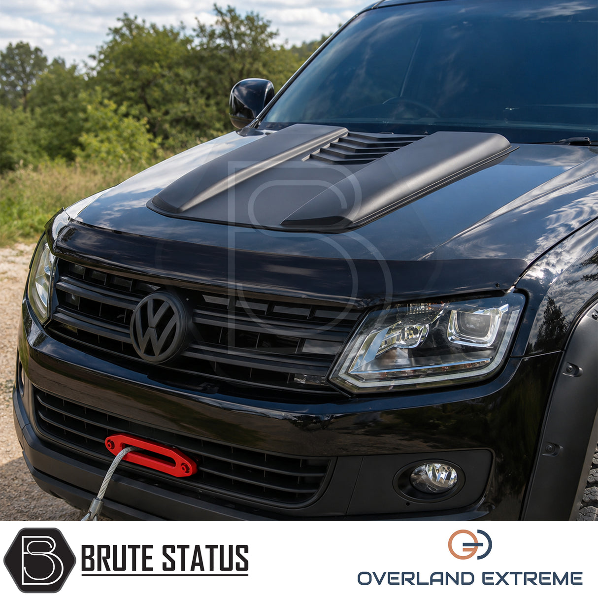 Aftermarket Volkswagen Amarok 2010-2022 bonnet scoop, Overland Extreme ABS hood scoop designed to enhance rugged off-road styling.
