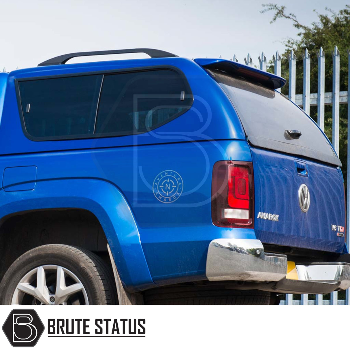 Volkswagen Amarok 2010-2022 Truckman GLS Hardtop Canopy with Heated Rear Window and Remote Locking, featuring tinted windows, roof rails, and a chrome rear bumper.