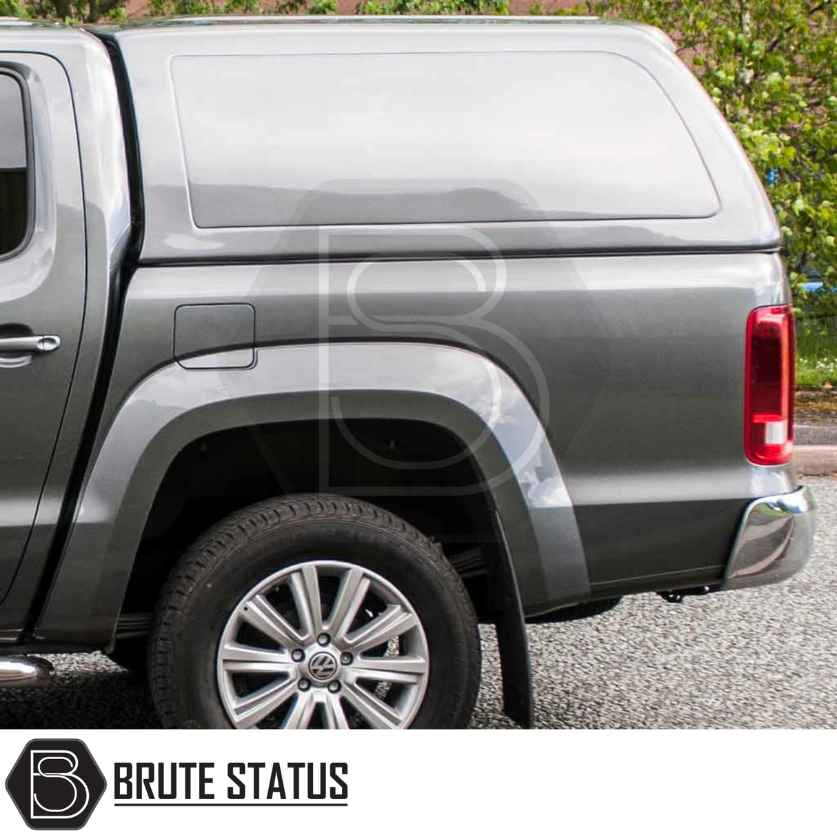Volkswagen Amarok 2010-2022 Truckman RS Hardtop Canopy with solid rear window and remote locking, featuring color-matched, secure design and Brute Status branding.