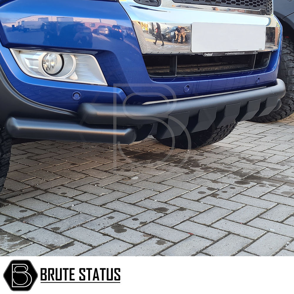 Volkswagen Amarok 2017-2022 matte black bull bar style city bar, durable front protection bar with easy no-drill installation.