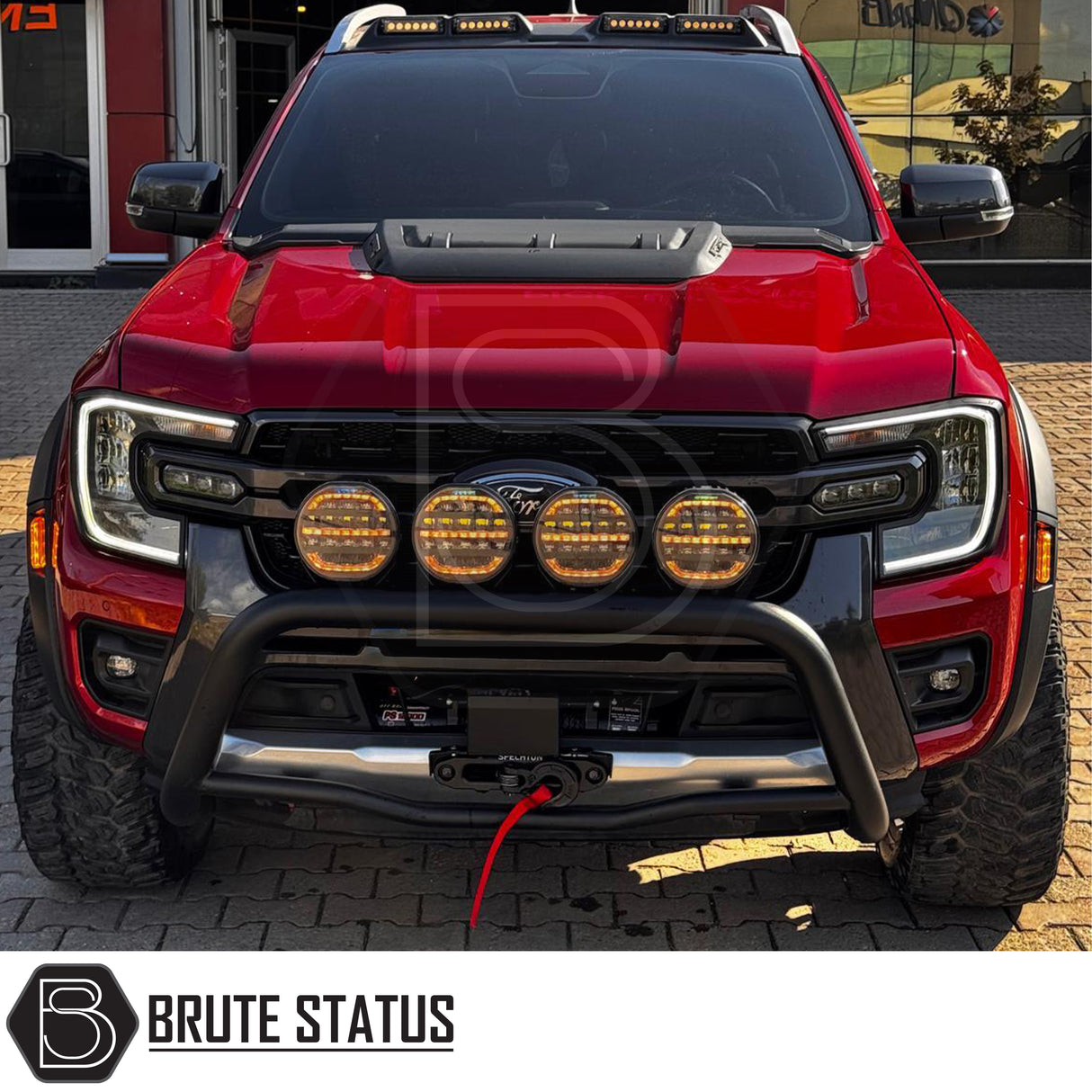 Premium Volkswagen Amarok 2023 onwards nudge bar with powder-coated matte black finish and light bar mount