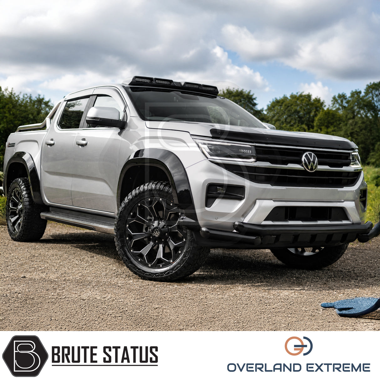 Volkswagen Amarok 2023+ gloss black fender flare kit, precision-engineered wide arch upgrade with UV-resistant finish.