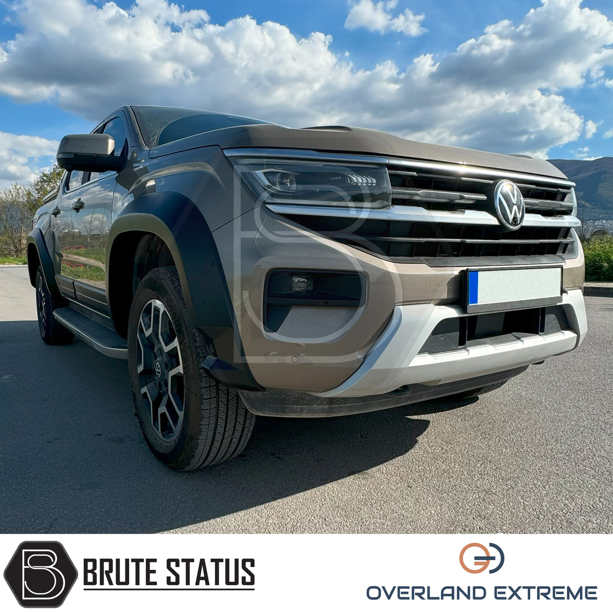 Overland Extreme Volkswagen Amarok 2023+ wide arch extensions, premium matte black wheel arch flare kit for Double Cab models.