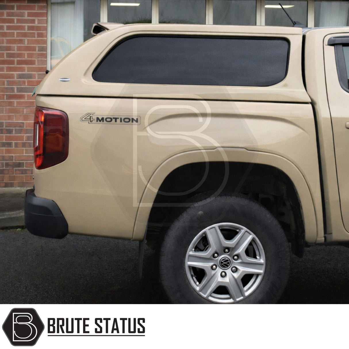 Volkswagen Amarok 2023+ Truckman L-Series Hardtop Canopy with remote locking, featuring a solid-sided design for enhanced security, visible 4MOTION badge, and alloy wheel.