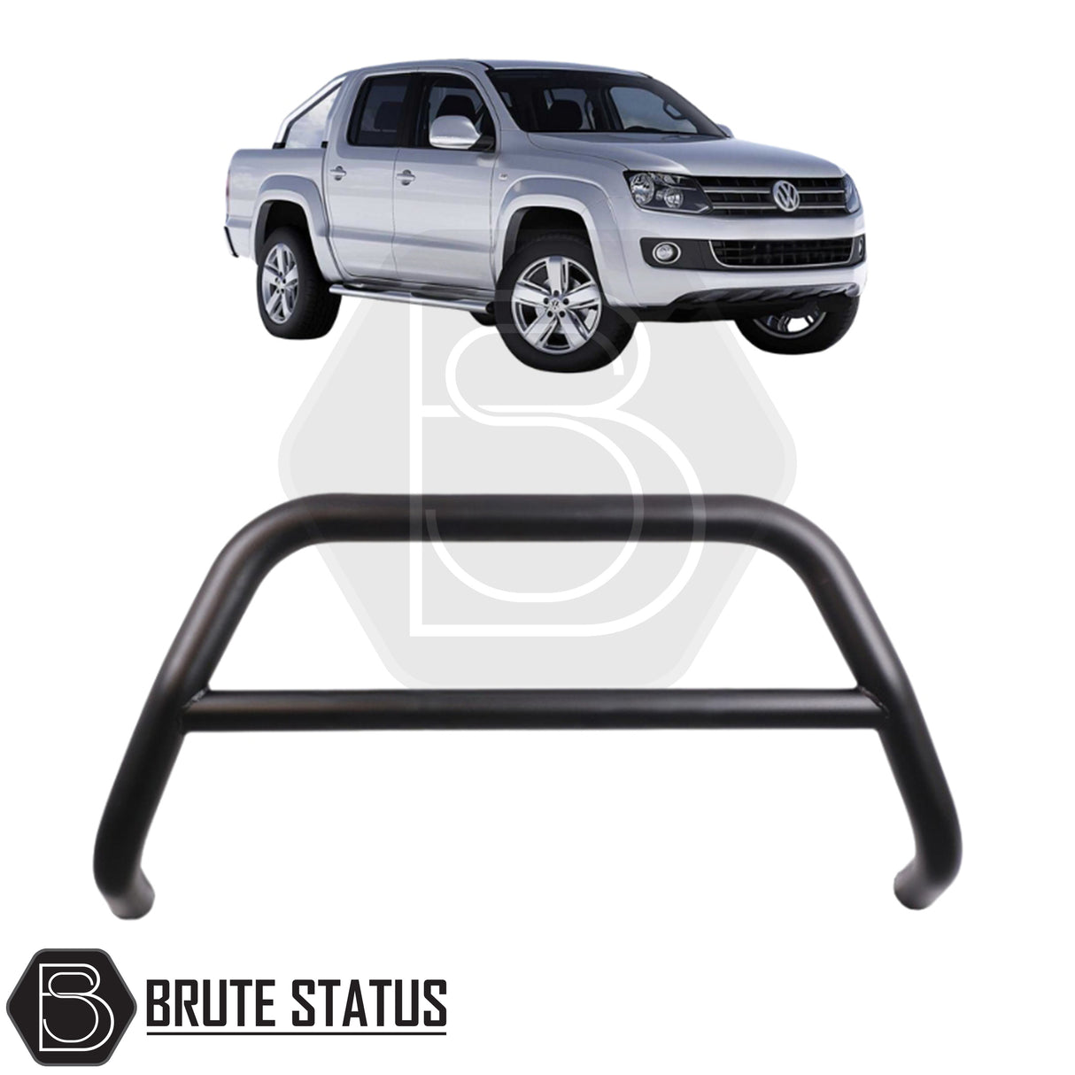 Matte Black A-Bar nudge bar for Volkswagen Amarok pickup truck (2017–2022), designed for bumper protection and enhanced styling.