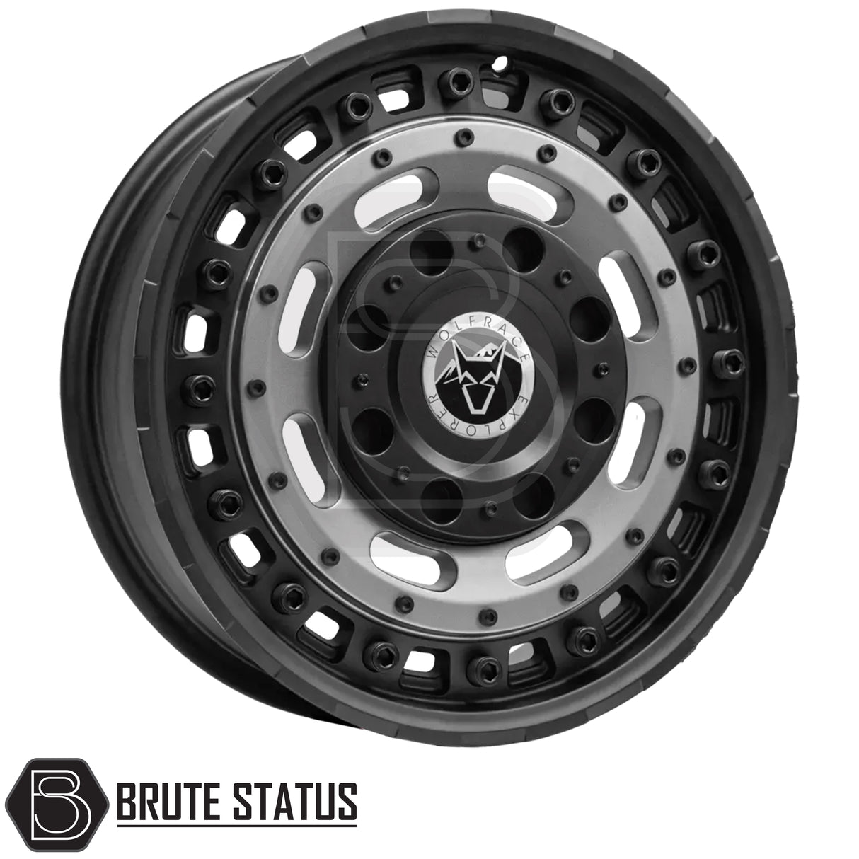 Wolfrace Slotmag Matte Black with Matte Gunmetal Grey Face Wheels – Stylish 17x8 alloy wheels for pickup trucks and SUVs, PCD 5x120 or 6x114.3, centre bore 65.1 or 66.1, offsets ET35–ET46, 1250kg load rating, sold as a full set of four.