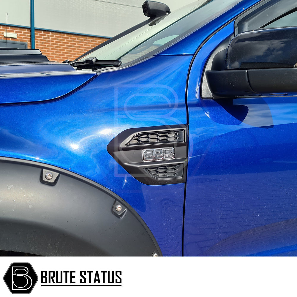 Matte black ABS plastic side covers for facelifted 2015–2022 Ford Ranger, featuring easy no-tool installation with pre-applied 3M adhesive tape