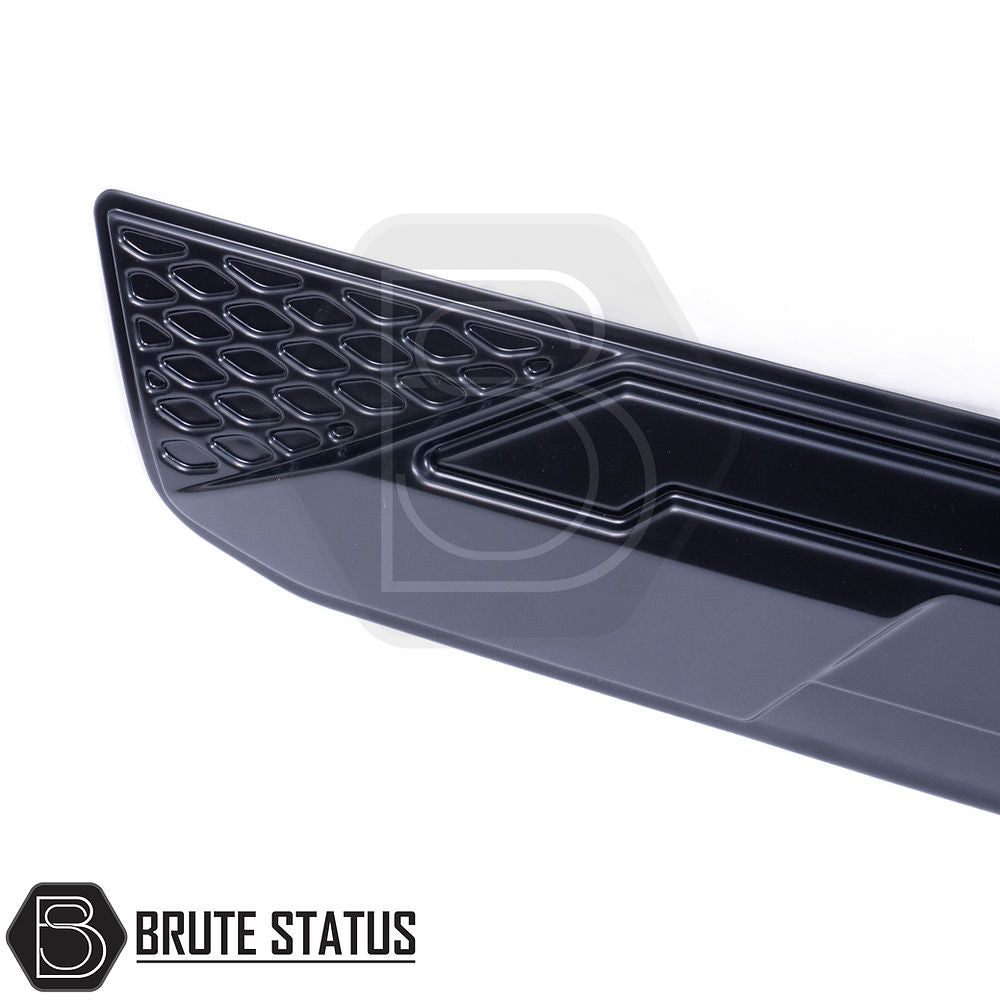 Rugged body cladding kit for Nissan Navara NP300 (2015–2022), includes 4 durable ABS plastic pieces in a flat black finish, offering UV resistance, easy installation with double-sided tape, and strong protection for lower door panels