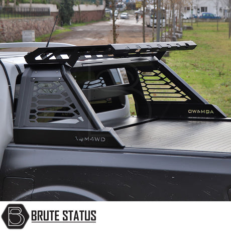 Fiat fullback 2015-2019 M10 Roll Bar installed on truck, showcasing its heavy-duty steel construction and sleek matte black finish.