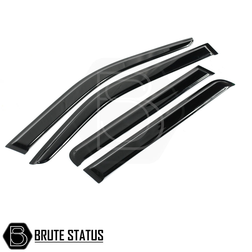 Nissan Navara D40 2005-2015 Window Deflector Sun Shade set, featuring four black stick-on visors for enhanced airflow and rain protection on your pickup truck.