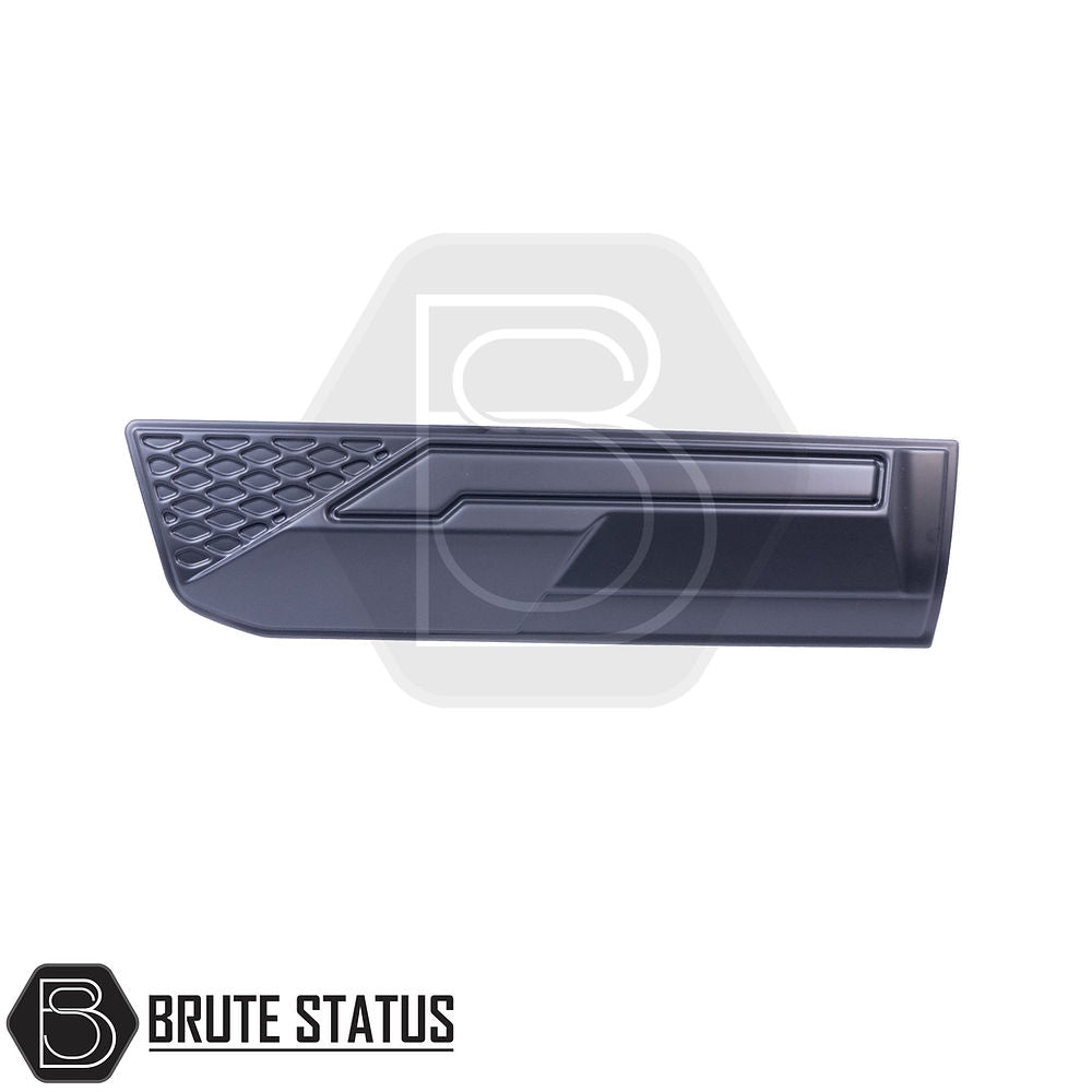 Rugged body cladding kit for Nissan Navara NP300 (2015–2022), includes 4 durable ABS plastic pieces in a flat black finish, offering UV resistance, easy installation with double-sided tape, and strong protection for lower door panels