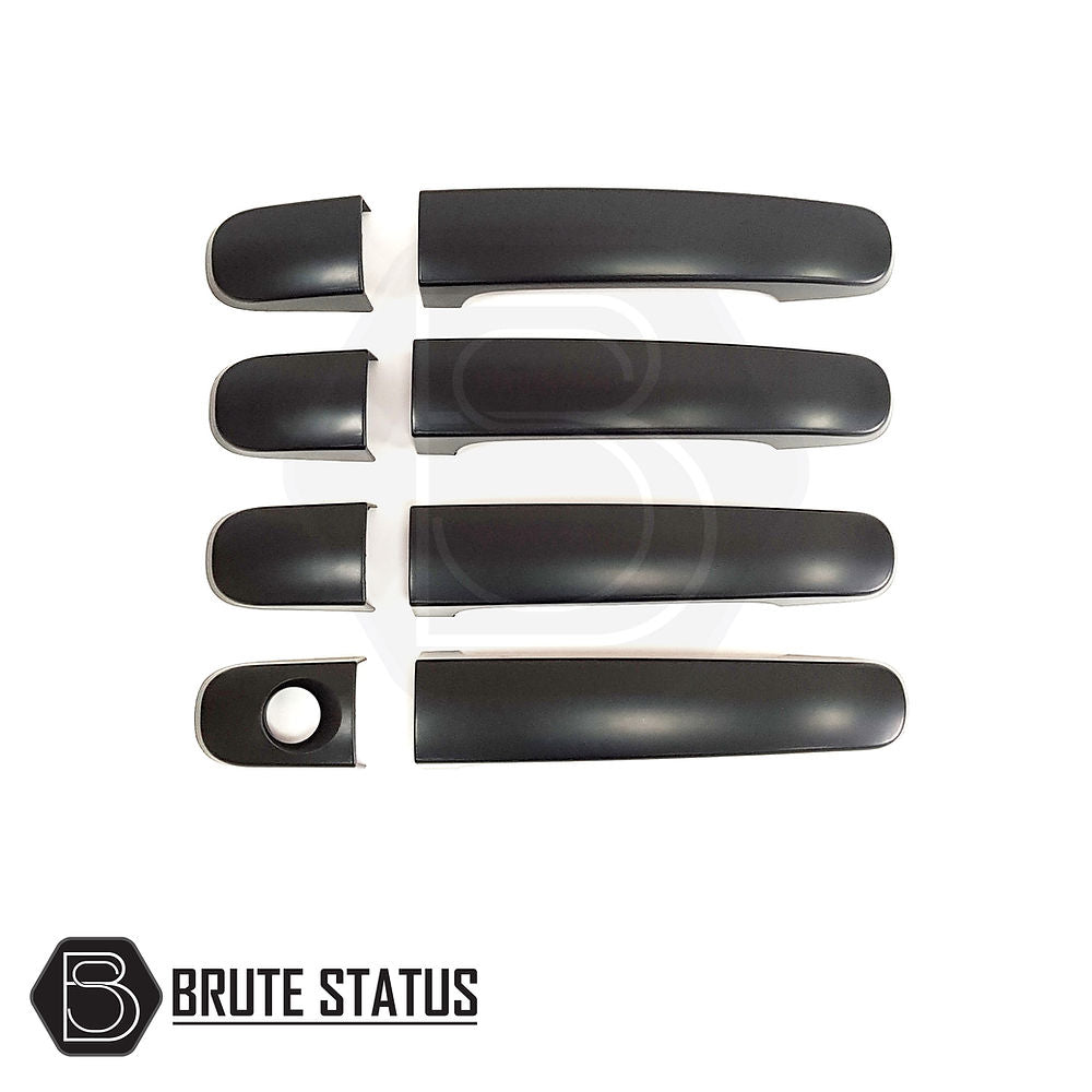 Ford Ranger 2012-2022 T6 T7 T8 Matte Black Door Handle Covers, shown in a group, featuring durable ABS plastic and easy installation with 3M adhesive.