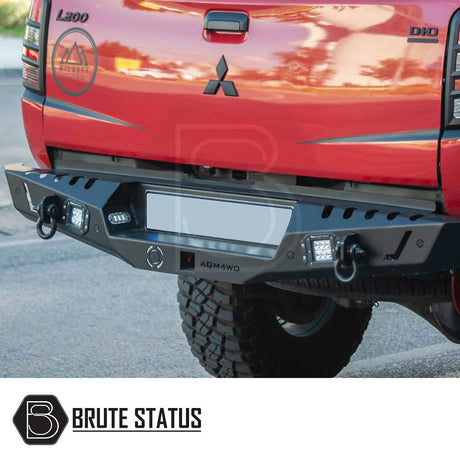 Mitsubishi L200 Series 6 2019-2021 Rear Bumper Matt Black, showcasing a stylish, durable design with integrated lights and sensor-ready knock-out holes.