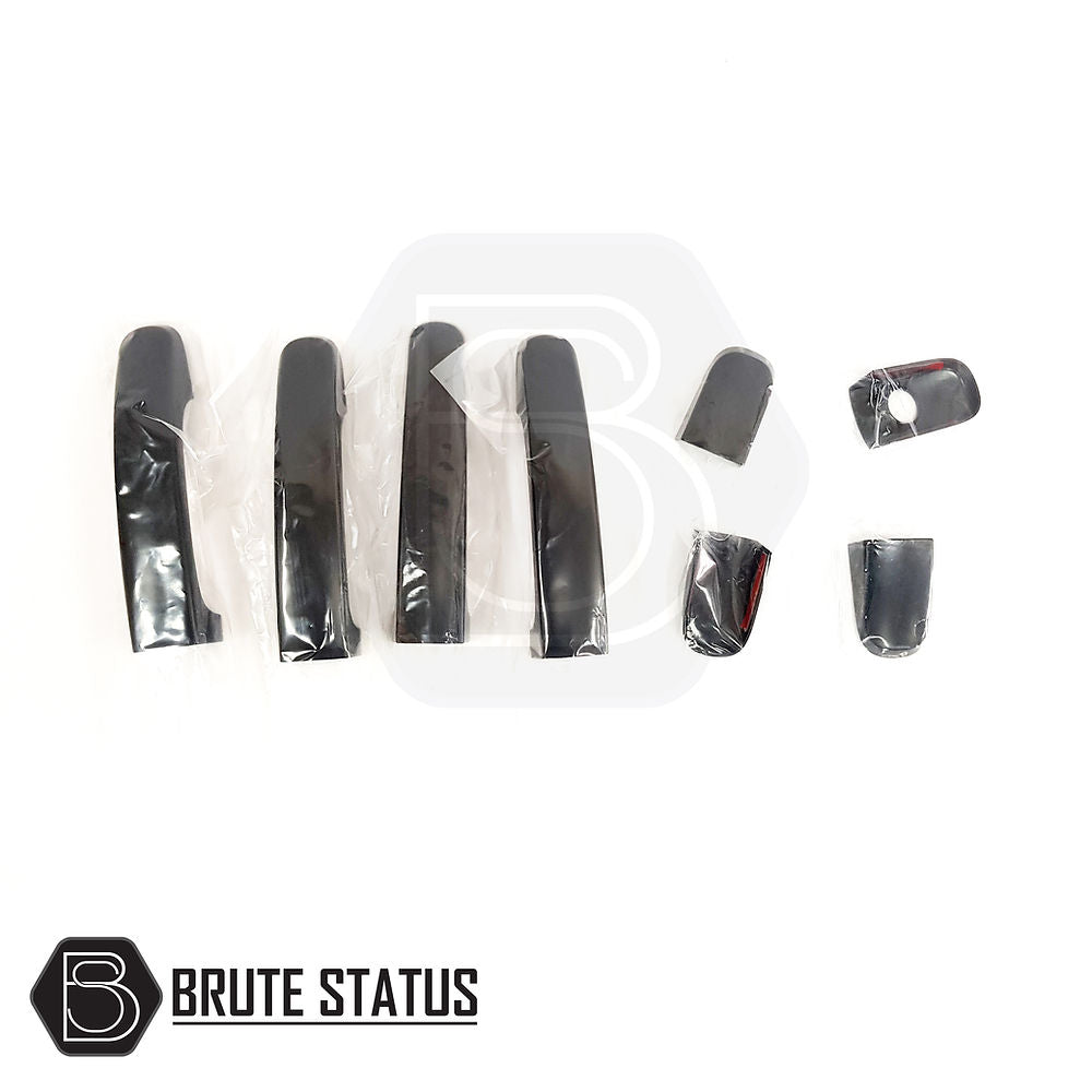 Ford Ranger 2012-2022 T6 T7 T8 Matte Black Door Handle Covers, shown in a group, featuring durable ABS plastic and easy installation with 3M adhesive.