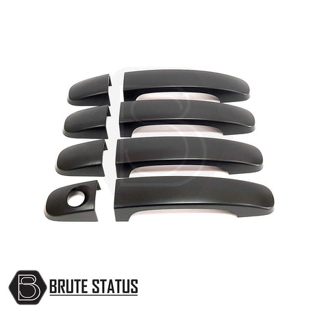 Ford Ranger 2012-2022 T6 T7 T8 Matte Black Door Handle Covers, shown in a group, featuring durable ABS plastic and easy installation with 3M adhesive.