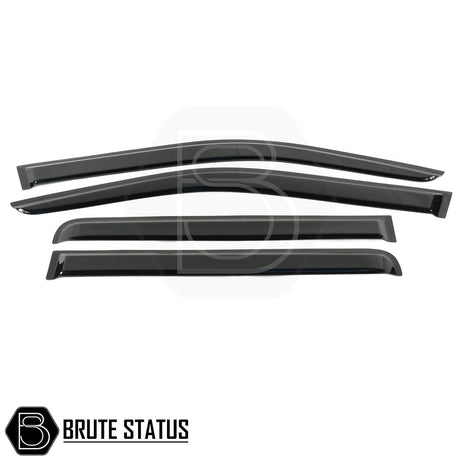 Nissan Navara D40 2005-2015 window deflector set of four, smoked design, enhances airflow and reduces noise; branded with Brute Status watermark.