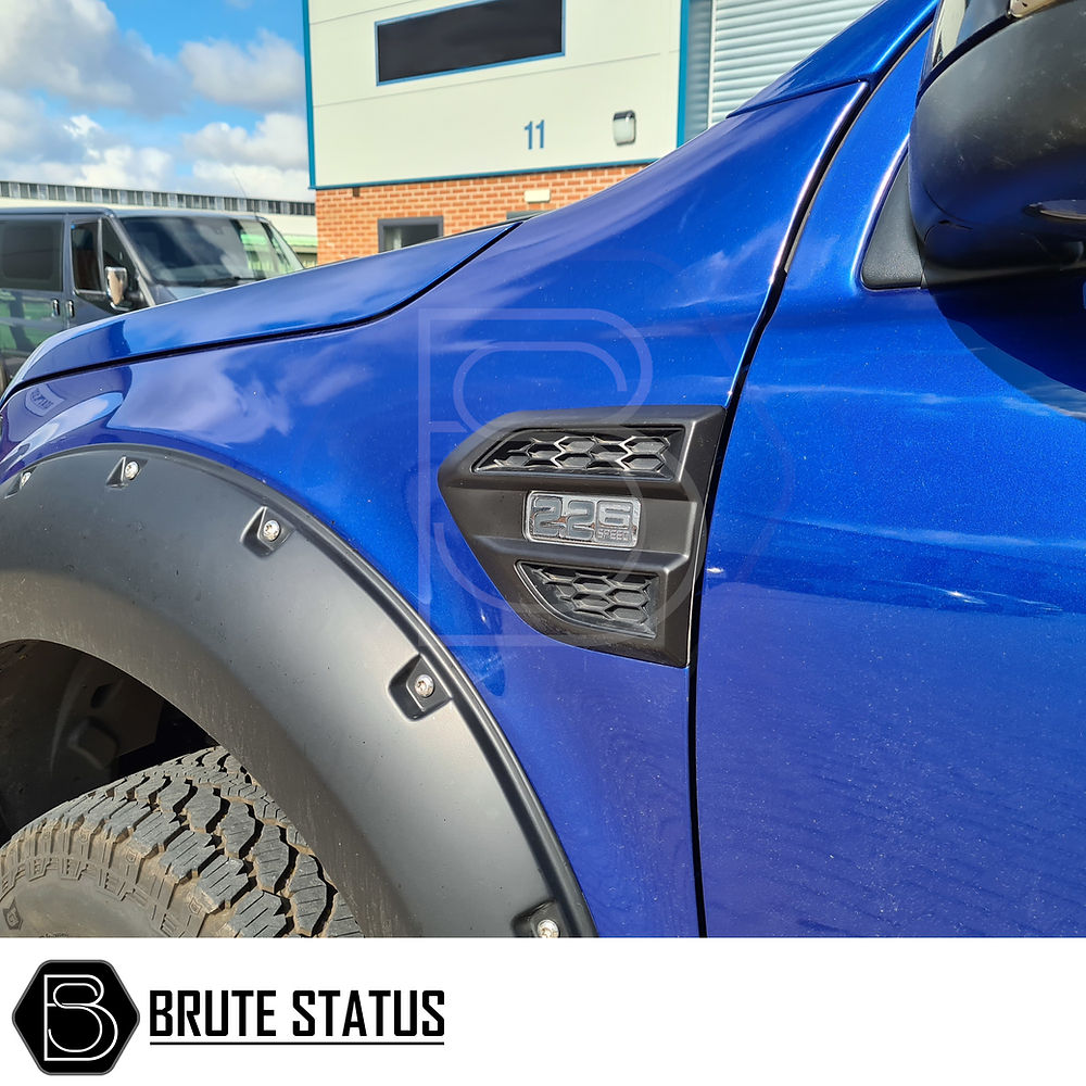 Matte black ABS plastic side covers for facelifted 2015–2022 Ford Ranger, featuring easy no-tool installation with pre-applied 3M adhesive tape