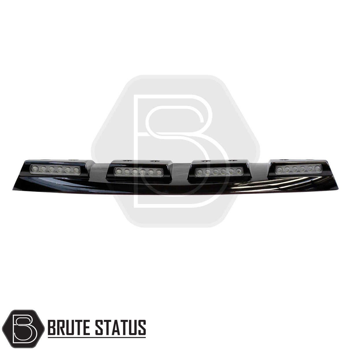 gloss black plastic roof spoiler with a set of 4 rows of bright white LEDs which also feature a wireless remote function, for the volkswagen amarok 2023+ pickup truck