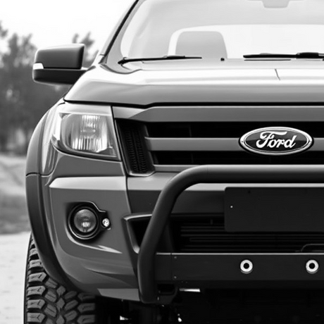 Black and white photo of a sport utility vehicle's front, showcasing its grille and tires, emphasizing rugged design and customization potential.