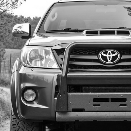 Close-up of a sport utility vehicle's front, highlighting the tire, wheel, and grille, showcasing automotive design elements suitable for aftermarket customization.