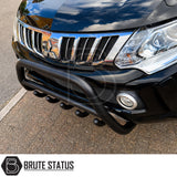 Heavy duty front carbon steel matte black bull bar protection fitted to pickup truck offroad 4x4 vehicle. Includes all mounting hardware for simple and straightforward installation. 