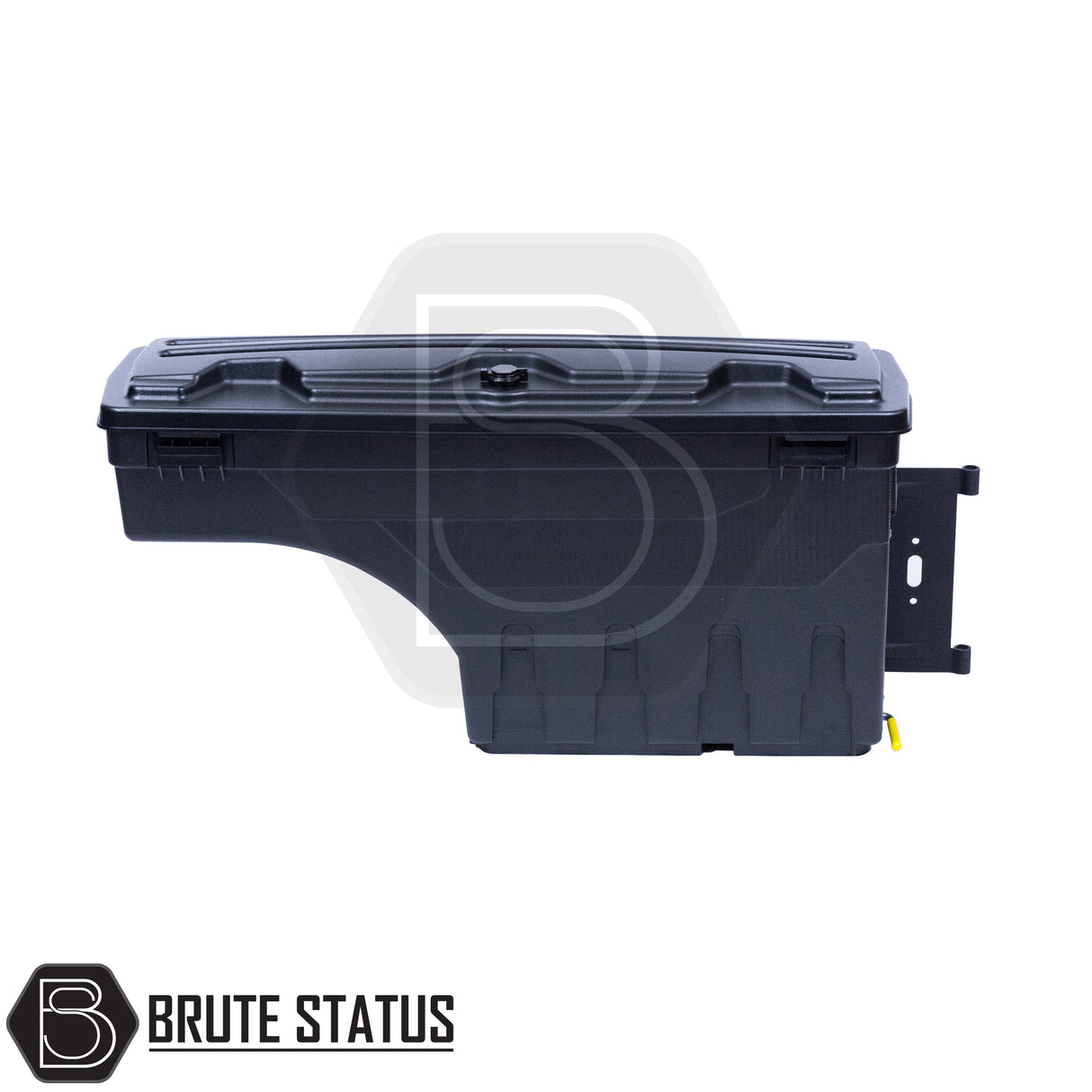 pair of heavy-duty ABS plastic wheel well lock box for ford ranger 2012+, featuring a matte black finish, weather-sealed lid, integrated lock, and swivel-out design for secure, organized truck bed storage.