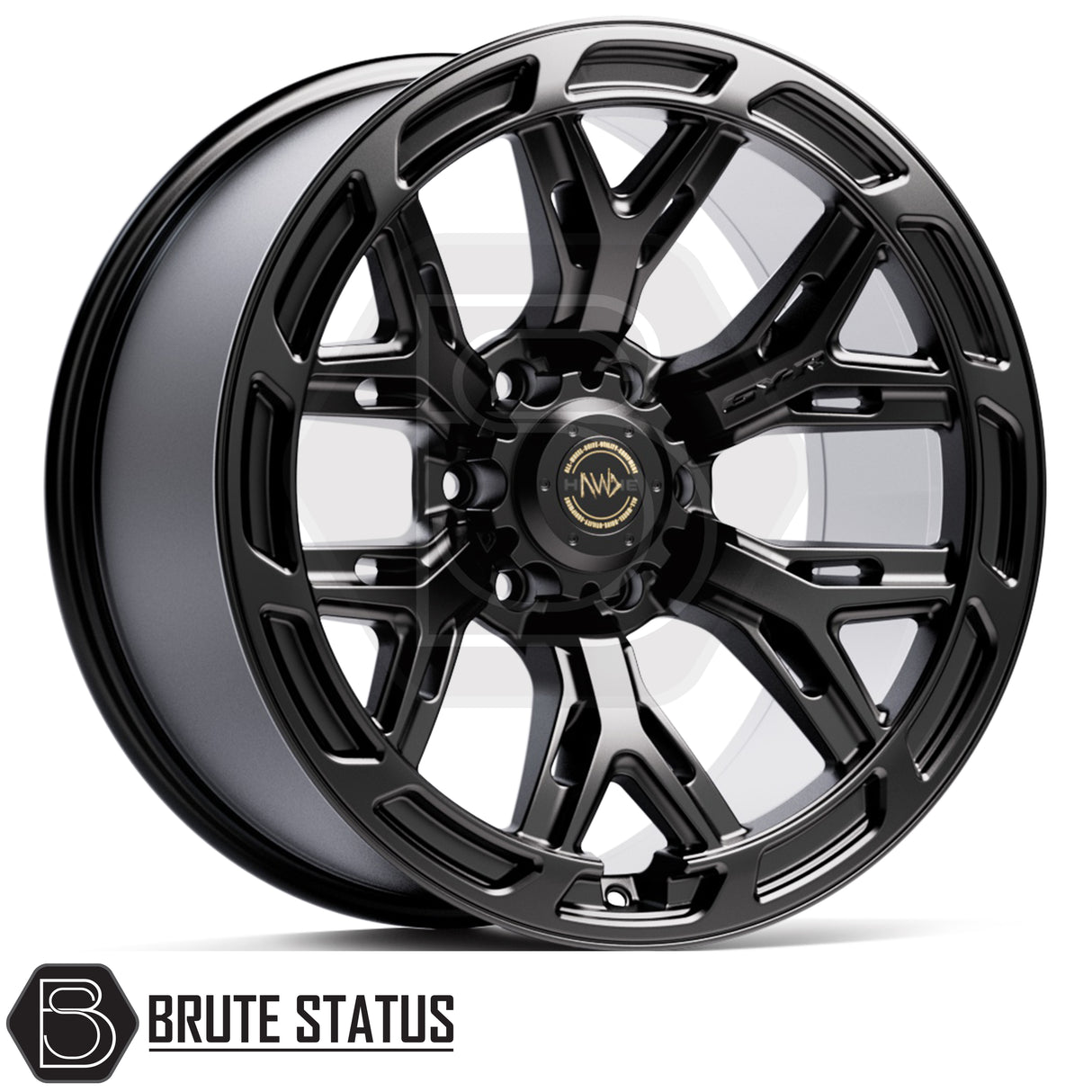 Premium Hawke AWD 6YR wheels available in gloss black or matte black with aggressive off-road styling and ET0 offset