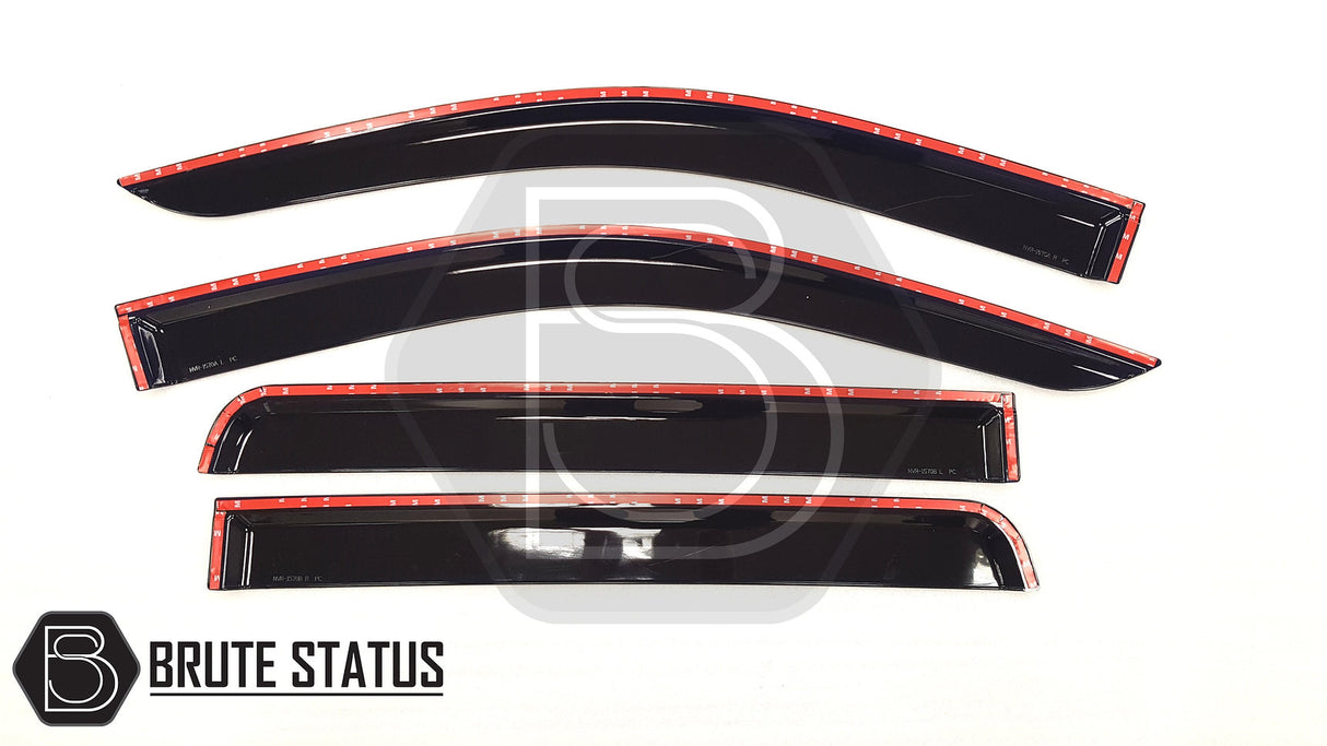 Mercedes X-Class 2017-2020 Window Deflector Sun Shade, showcasing premium black acrylic design, fits easily with 3M adhesive for durability and aerodynamic style.