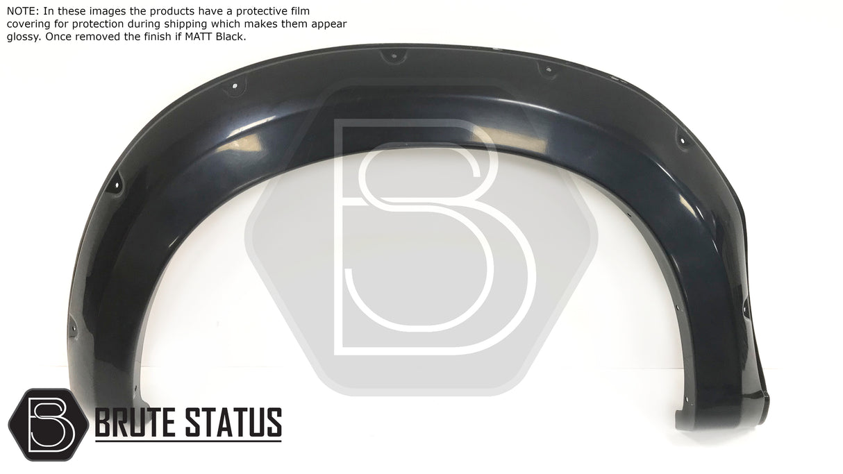 Isuzu D-Max 2012-2015 Wide Arch Kit (Fender Flares) in smooth black ABS plastic with stylish stainless steel fasteners for double cab models.