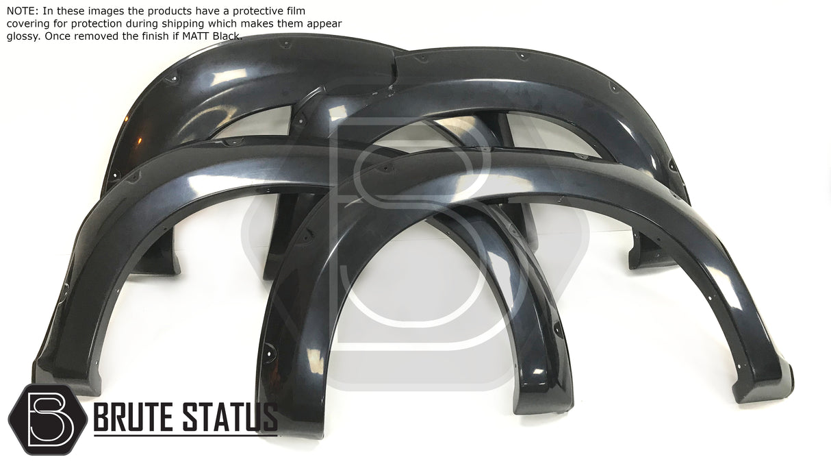 Isuzu D-Max 2012-2015 Wide Arch Kit (Fender Flares) in durable black ABS plastic shown with stainless steel fasteners for aesthetic, no-drill installation.