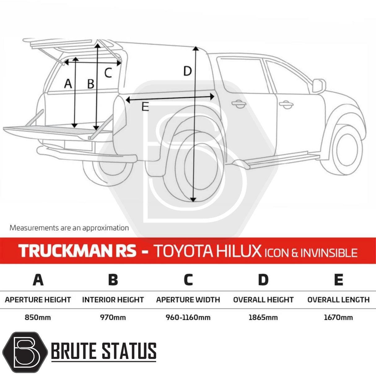 Toyota Hilux 2016+ MK8, MK9 Truckman RS Hardtop Canopy - Glazed Rear Window & Remote Locking