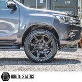 Fitted Set of four Axe AT3 20x9.5 or 20x10 alloy wheels in Gloss Black with Milled Highlights or Satin Black, featuring 6x139.7 or 6x114.3 PCD, ET-19 or ET15 offset, 106mm centre bore, and 955KG load rating. Includes wheel nuts and spigot rings. Ensure bolt pattern compatibility before purchase.