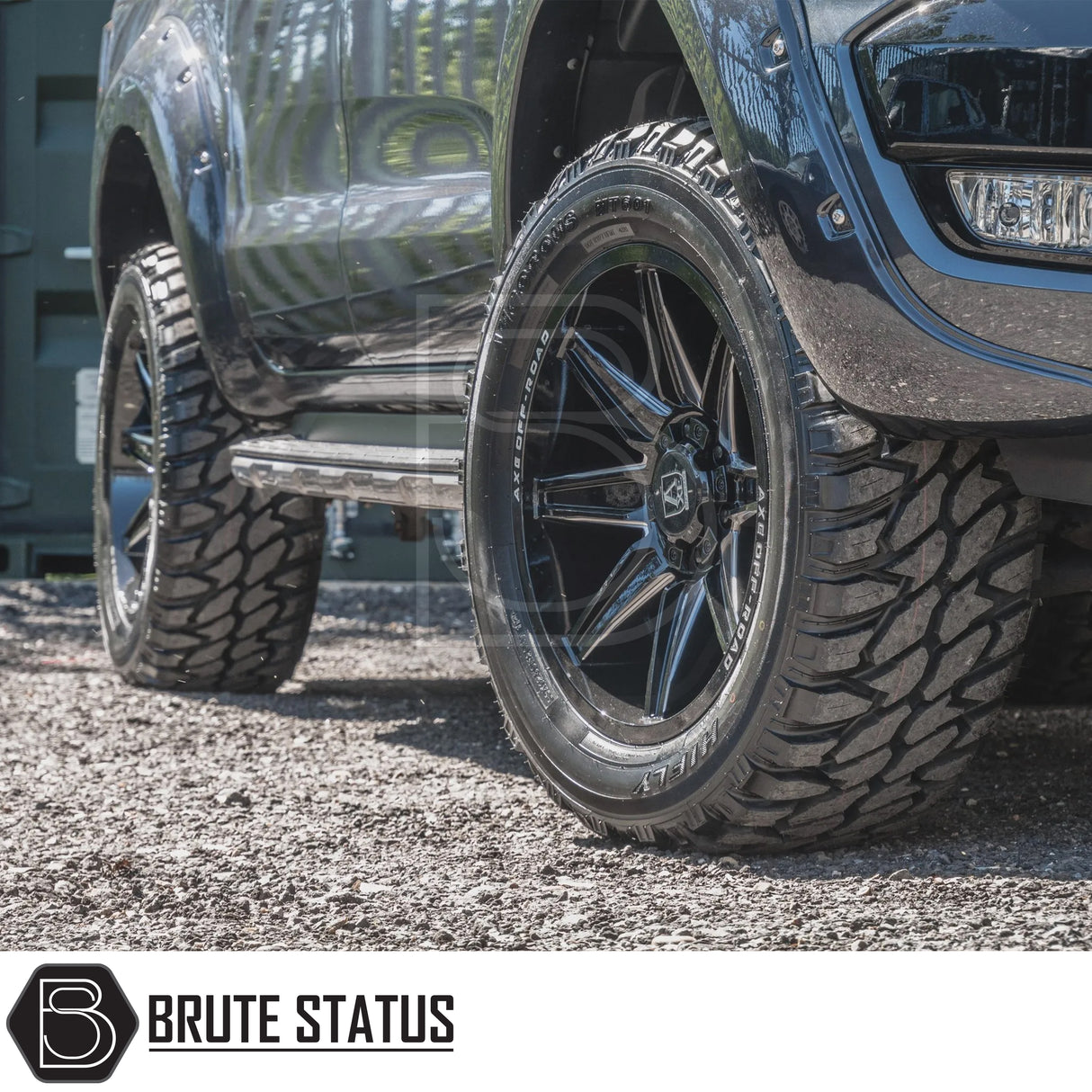 Fitted Set of four Axe AT3 20x9.5 or 20x10 alloy wheels in Gloss Black with Milled Highlights or Satin Black, featuring 6x139.7 or 6x114.3 PCD, ET-19 or ET15 offset, 106mm centre bore, and 955KG load rating. Includes wheel nuts and spigot rings. Ensure bolt pattern compatibility before purchase.