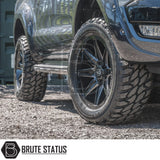 Fitted Set of four Axe AT3 20x9.5 or 20x10 alloy wheels in Gloss Black with Milled Highlights or Satin Black, featuring 6x139.7 or 6x114.3 PCD, ET-19 or ET15 offset, 106mm centre bore, and 955KG load rating. Includes wheel nuts and spigot rings. Ensure bolt pattern compatibility before purchase.