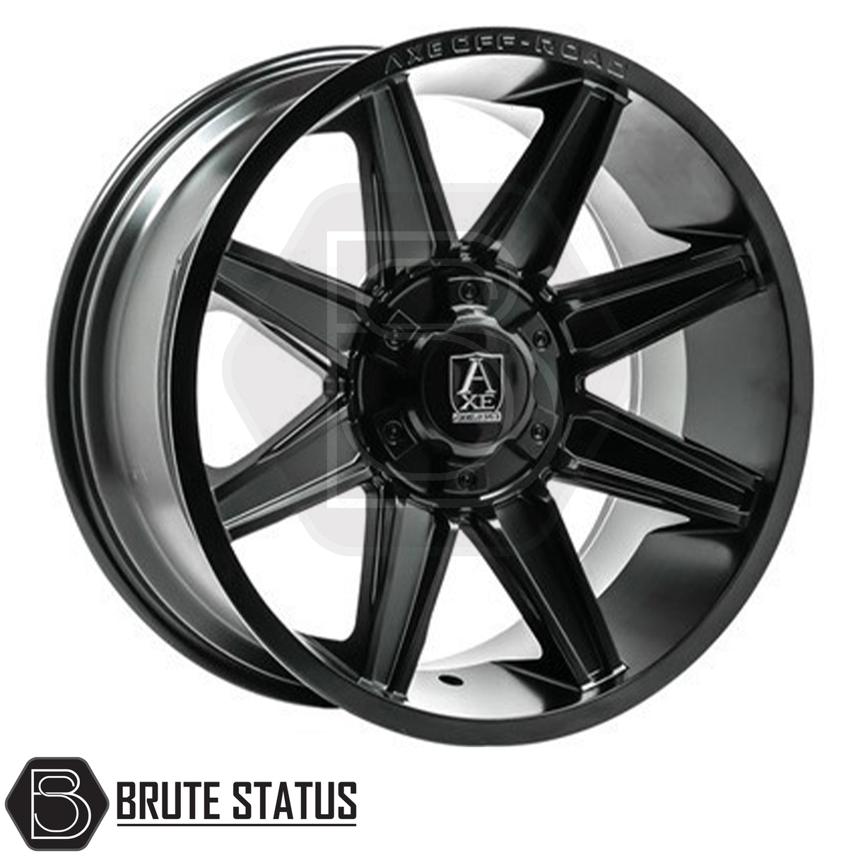 Set of four Axe AT3 20x9.5 or 20x10 alloy wheels in Gloss Black with Milled Highlights or Satin Black, featuring 6x139.7 or 6x114.3 PCD, ET-19 or ET15 offset, 106mm centre bore, and 955KG load rating. Includes wheel nuts and spigot rings. Ensure bolt pattern compatibility before purchase.