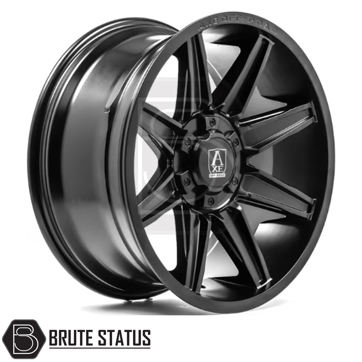 Set of four Axe AT3 20x9.5 or 20x10 alloy wheels in Gloss Black with Milled Highlights or Satin Black, featuring 6x139.7 or 6x114.3 PCD, ET-19 or ET15 offset, 106mm centre bore, and 955KG load rating. Includes wheel nuts and spigot rings. Ensure bolt pattern compatibility before purchase.
