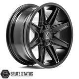 Set of four Axe AT3 20x9.5 or 20x10 alloy wheels in Gloss Black with Milled Highlights or Satin Black, featuring 6x139.7 or 6x114.3 PCD, ET-19 or ET15 offset, 106mm centre bore, and 955KG load rating. Includes wheel nuts and spigot rings. Ensure bolt pattern compatibility before purchase.