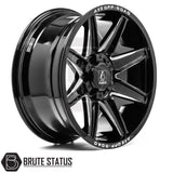 Set of four Axe AT3 20x9.5 or 20x10 alloy wheels in Gloss Black with Milled Highlights or Satin Black, featuring 6x139.7 or 6x114.3 PCD, ET-19 or ET15 offset, 106mm centre bore, and 955KG load rating. Includes wheel nuts and spigot rings. Ensure bolt pattern compatibility before purchase.