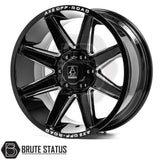 Set of four Axe AT3 20x9.5 or 20x10 alloy wheels in Gloss Black with Milled Highlights or Satin Black, featuring 6x139.7 or 6x114.3 PCD, ET-19 or ET15 offset, 106mm centre bore, and 955KG load rating. Includes wheel nuts and spigot rings. Ensure bolt pattern compatibility before purchase.