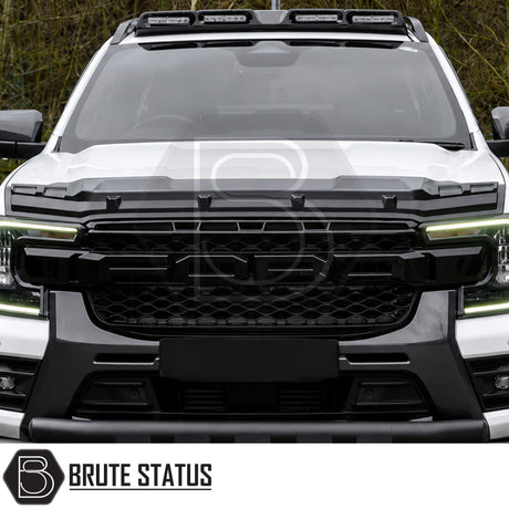 Ford Ranger T9 2023+ bonnet protector in satin black with aerodynamic stone and bug protection