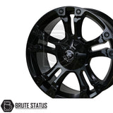 Wolfrace Brooklyn matte black wheel, glossy multi-spoke design, branded Black Wolf center, suited for pick-up truck customization, set of 4.